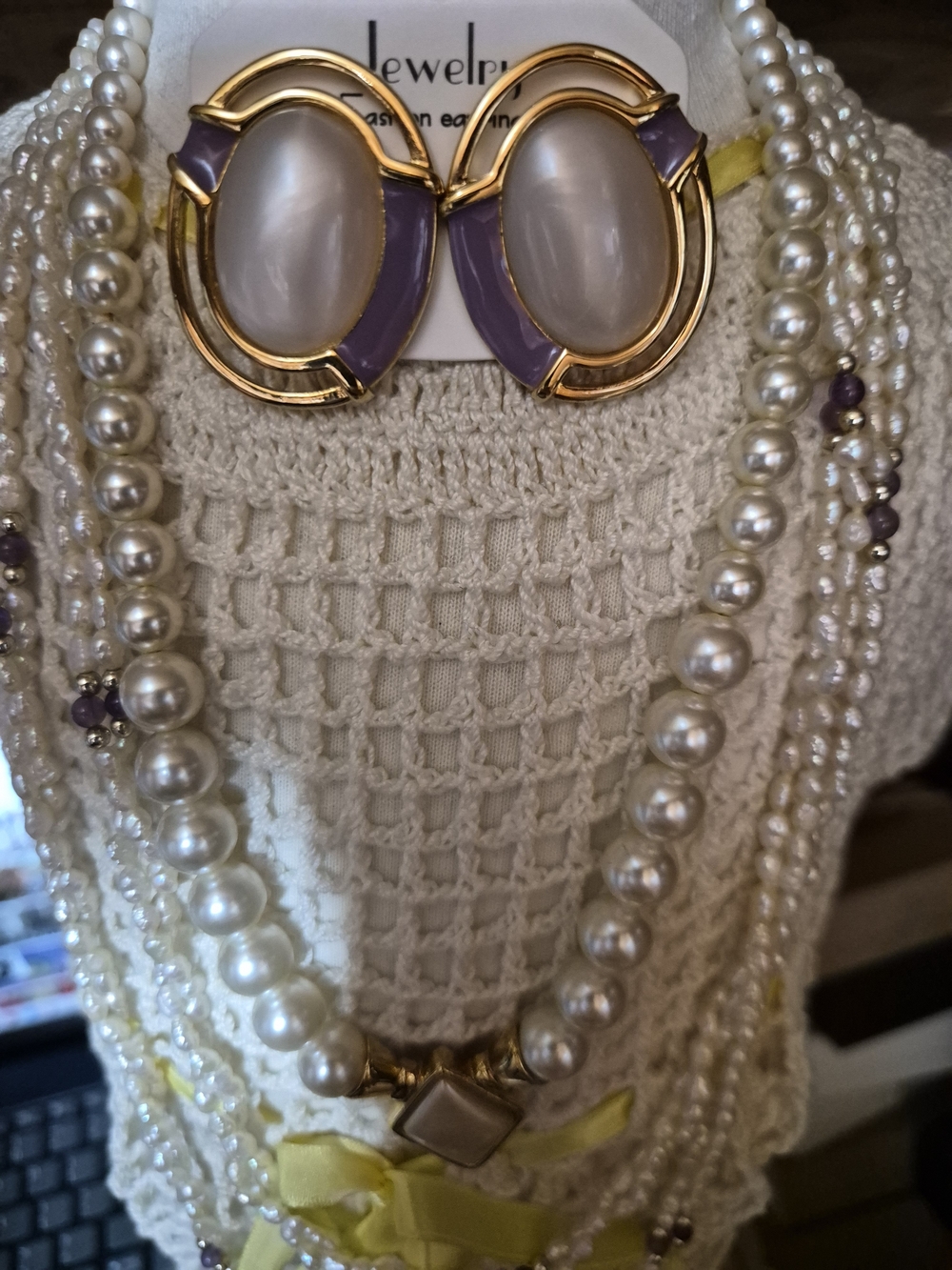 2 Napier Pearl and Gold-Tone Necklace with Lavender Accents